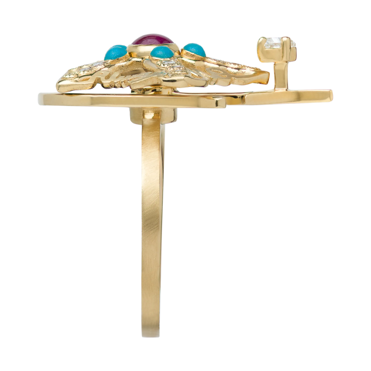 Starfish Black/Yellow Gold Ruby Ring