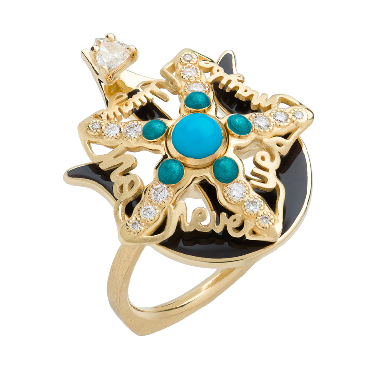 Starfish Black/Yellow Gold Turquoise Ring