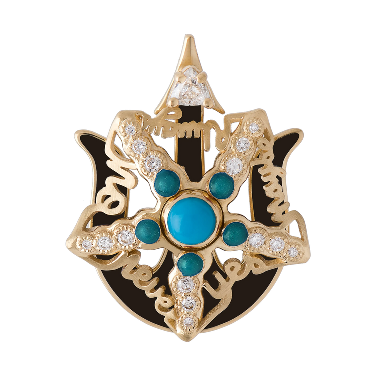 Starfish Black/Yellow Gold Turquoise Pendant