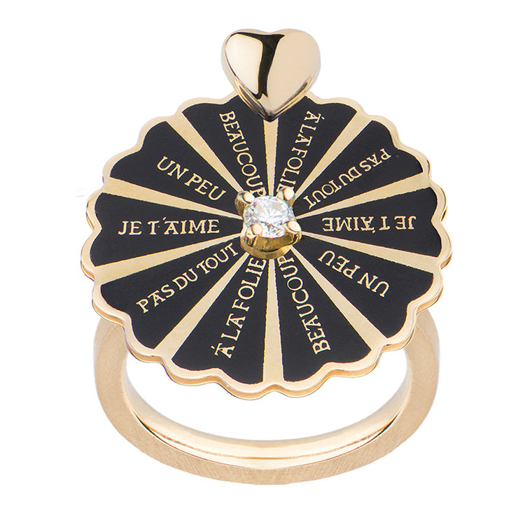 Marguerite Yellow Gold Black Ring