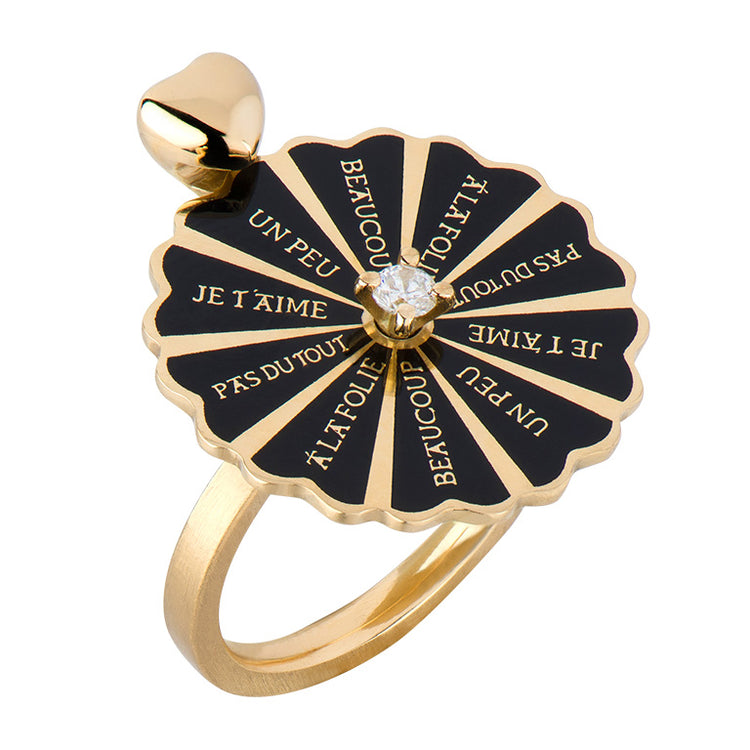 Marguerite Yellow Gold Black Ring