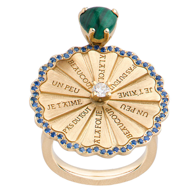 Marguerite Malachite Serti Blue Sapphire Ring