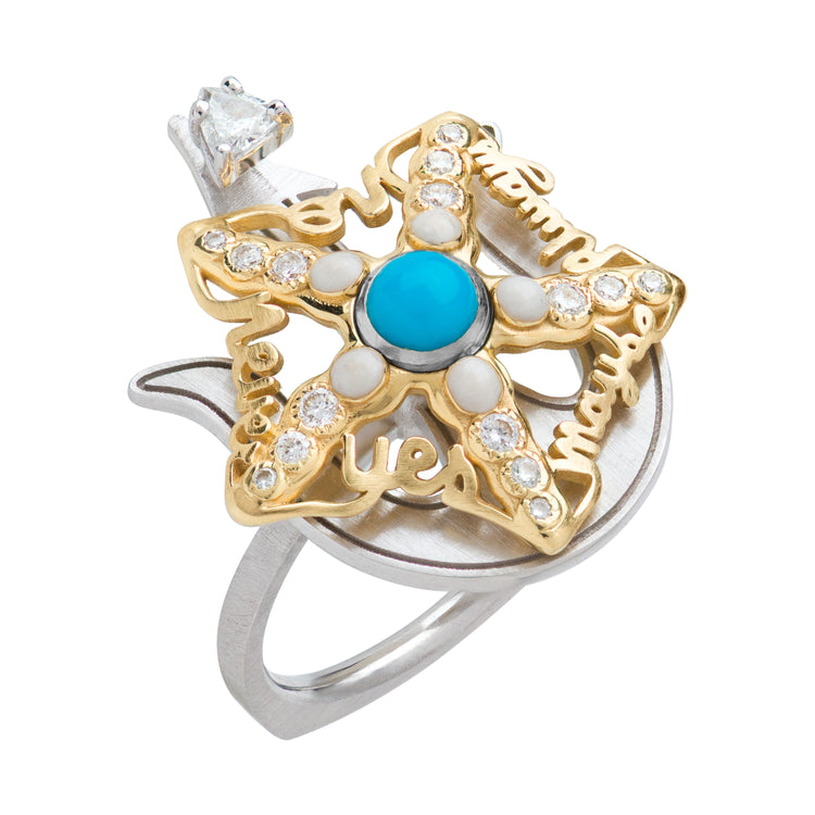 Starfish Turquoise White/Yellow Ring