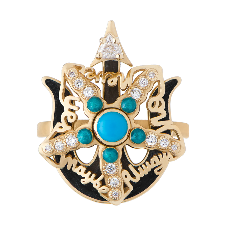 Starfish Black/Yellow Gold Turquoise Ring