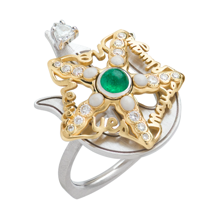 Sarfish White/Yellow Gold Emerald Ring