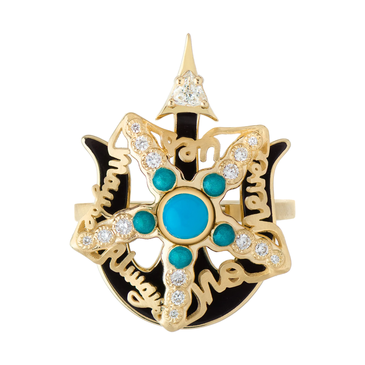 Starfish Black/Yellow Gold Turquoise Ring