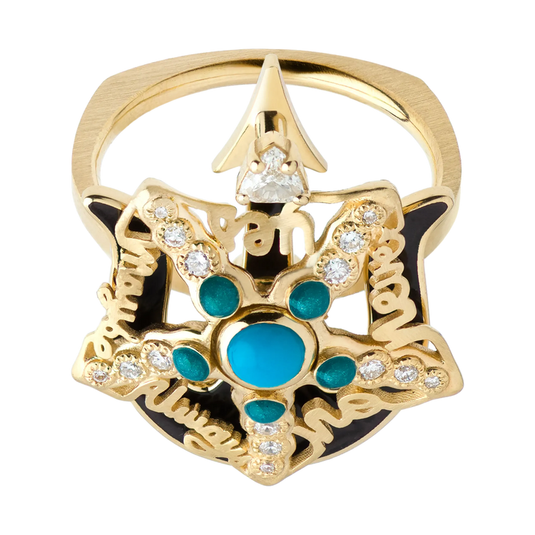 Starfish Black/Yellow Gold Turquoise Ring