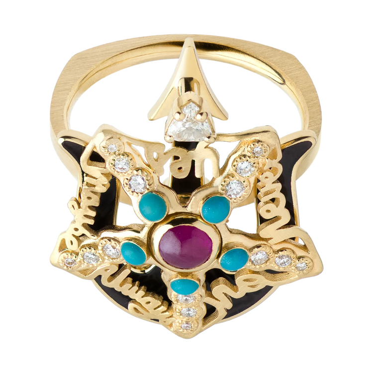 Starfish Black/Yellow Gold Ruby Ring