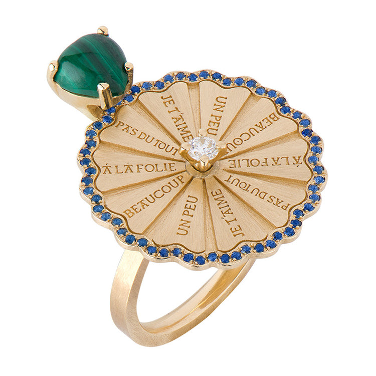 Marguerite Malachite Serti Blue Sapphire Ring