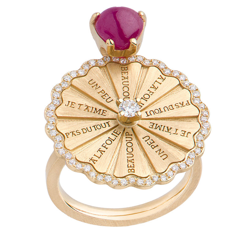 Marguerite Ruby Cab Serti White Diamond Ring