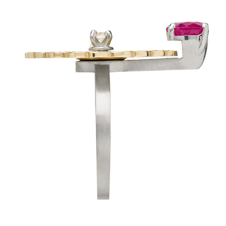 Marguerite Ruby Brilliant Serti White Diamond WY Ring