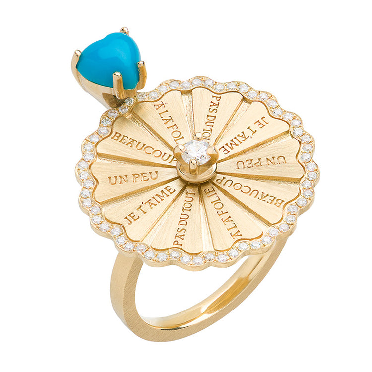 Marguerite Turquoise Serti White Diamond Ring