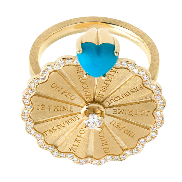 Marguerite Turquoise Serti White Diamond Ring